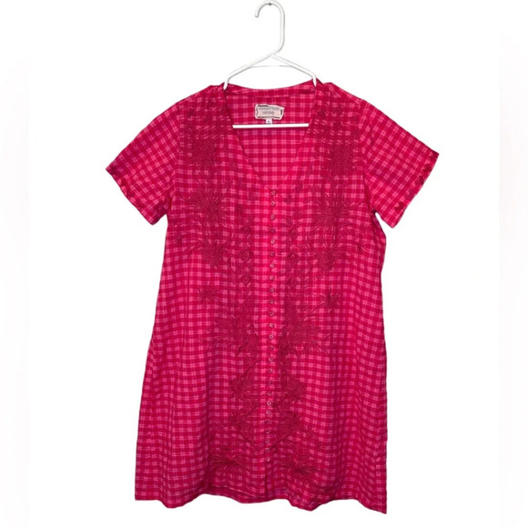 Johnny Was Devere Breezy Dress In Pink Plaid Embroidered Size Medium - Picture 3 of 11